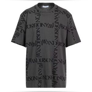 JW ANDERSON Unisex Size XL Oversized Grey Graphic Logo Grid Short Sleeve T-Shirt